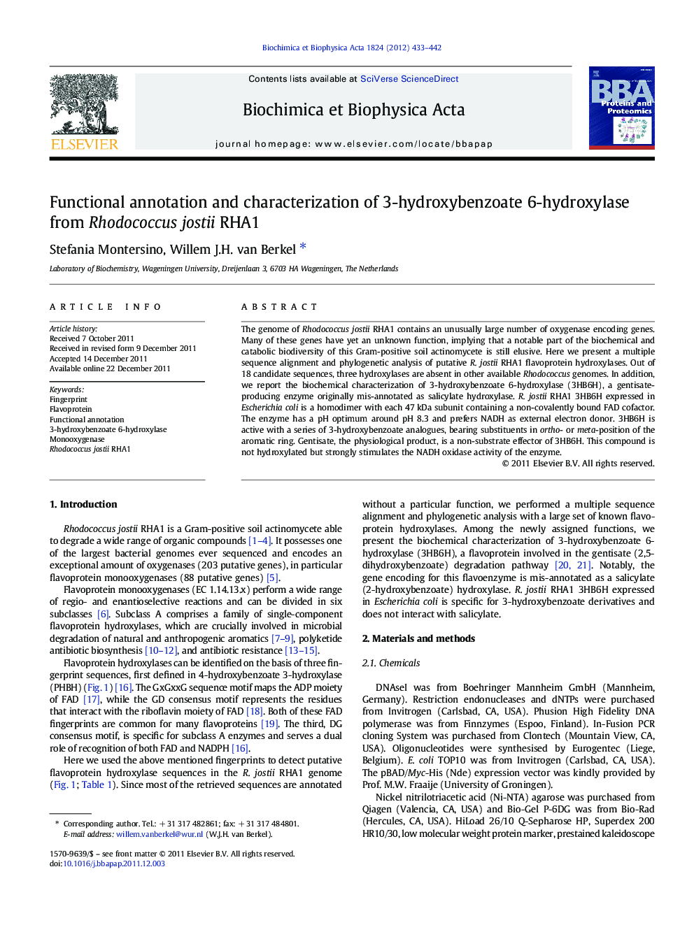 Functional annotation and characterization of 3-hydroxybenzoate 6-hydroxylase from Rhodococcus jostii RHA1