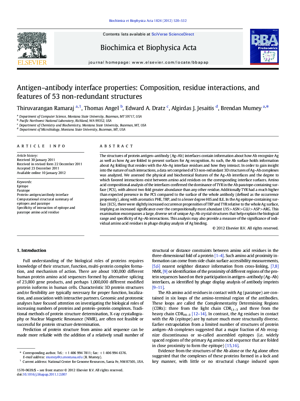 Antigen-antibody interface properties: Composition, residue interactions, and features of 53 non-redundant structures