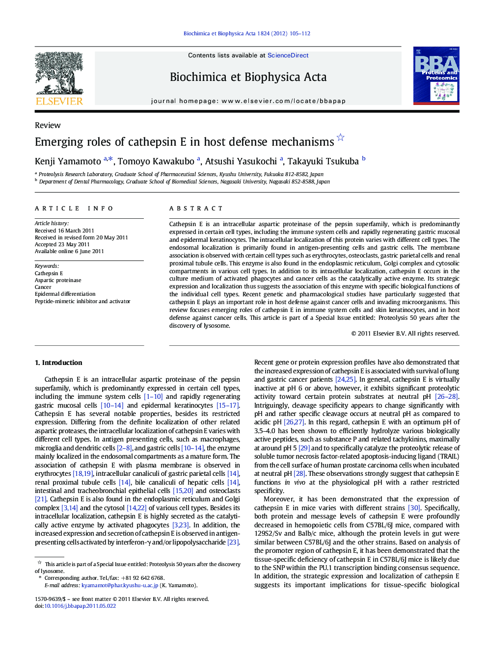 Emerging roles of cathepsin E in host defense mechanisms