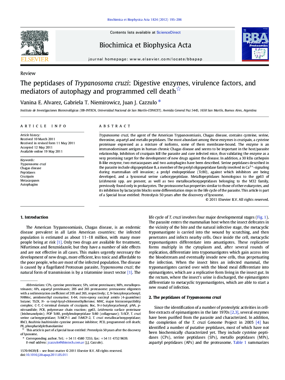 The peptidases of Trypanosoma cruzi: Digestive enzymes, virulence factors, and mediators of autophagy and programmed cell death