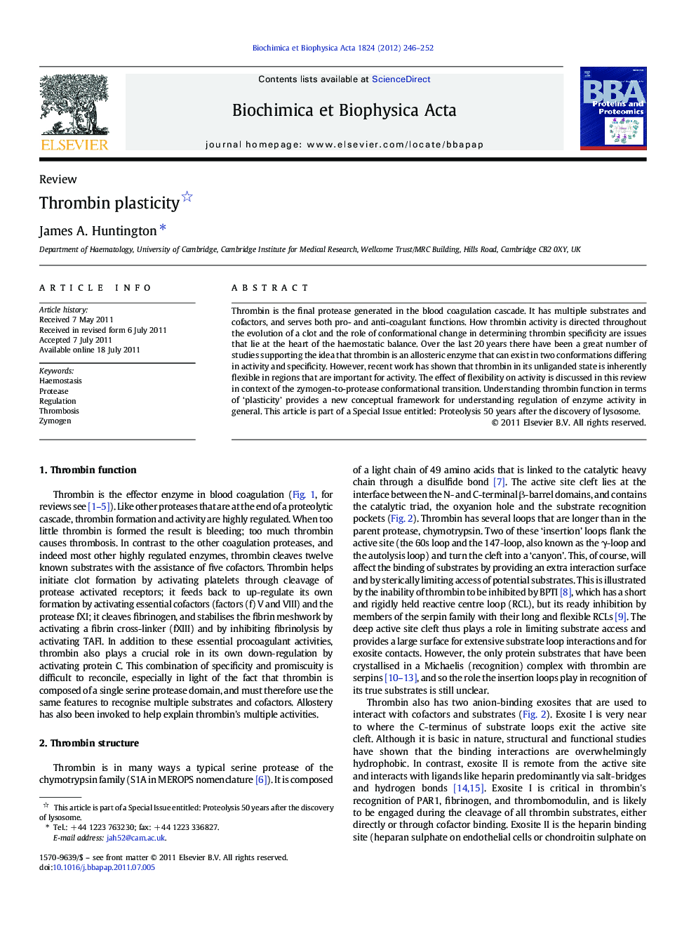 Thrombin plasticity