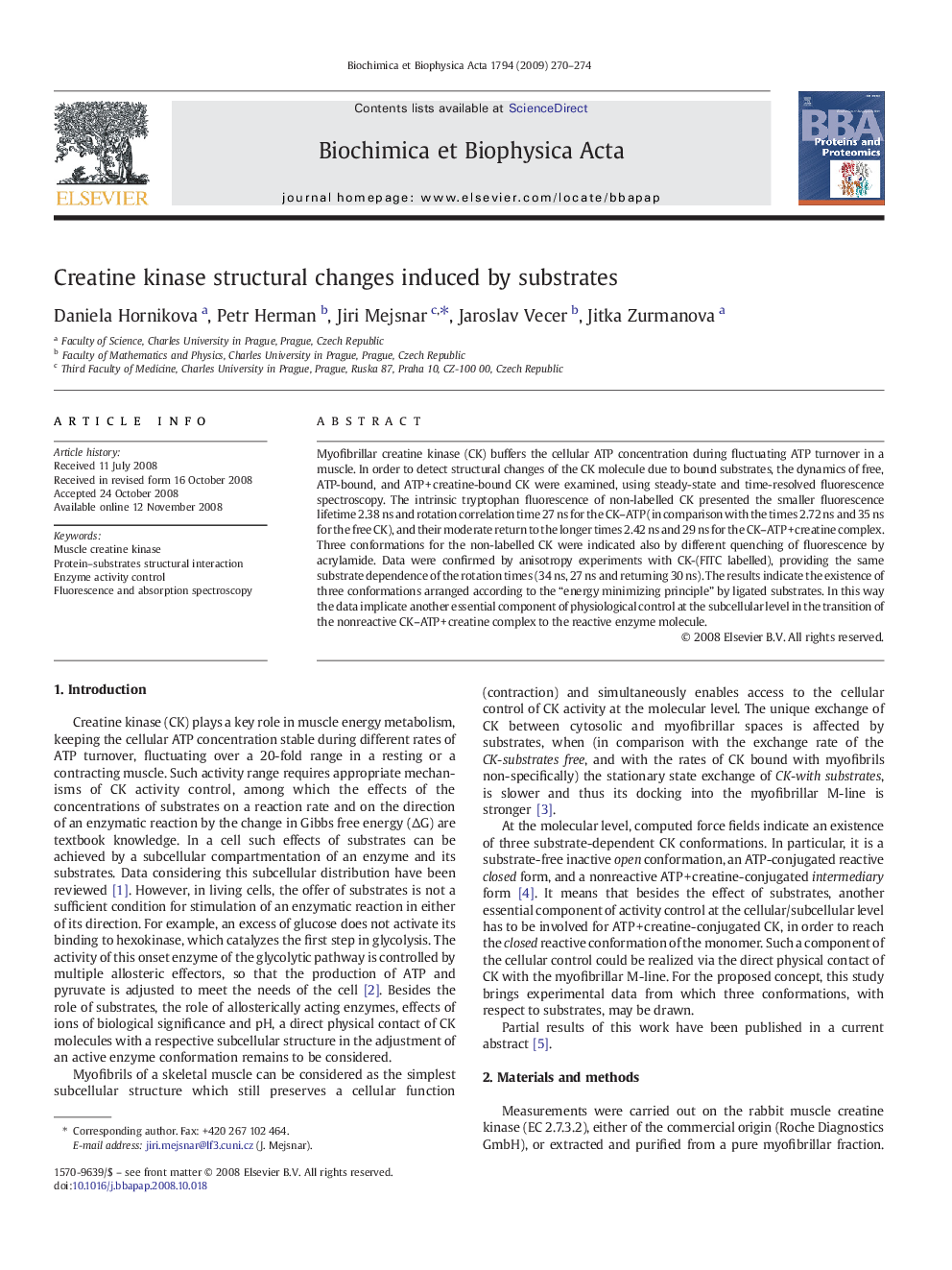 Creatine kinase structural changes induced by substrates