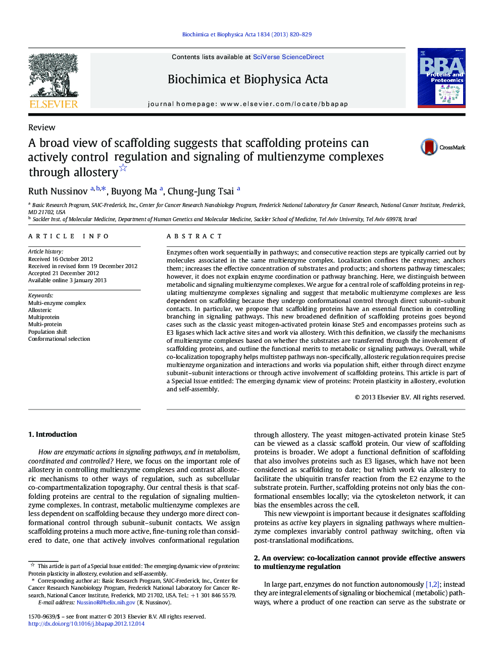 A broad view of scaffolding suggests that scaffolding proteins can actively control regulation and signaling of multienzyme complexes through allostery