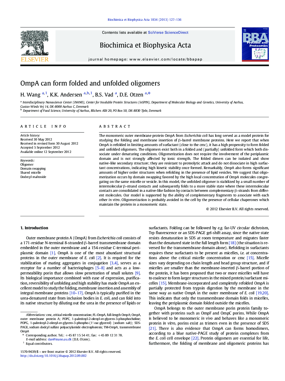 OmpA can form folded and unfolded oligomers