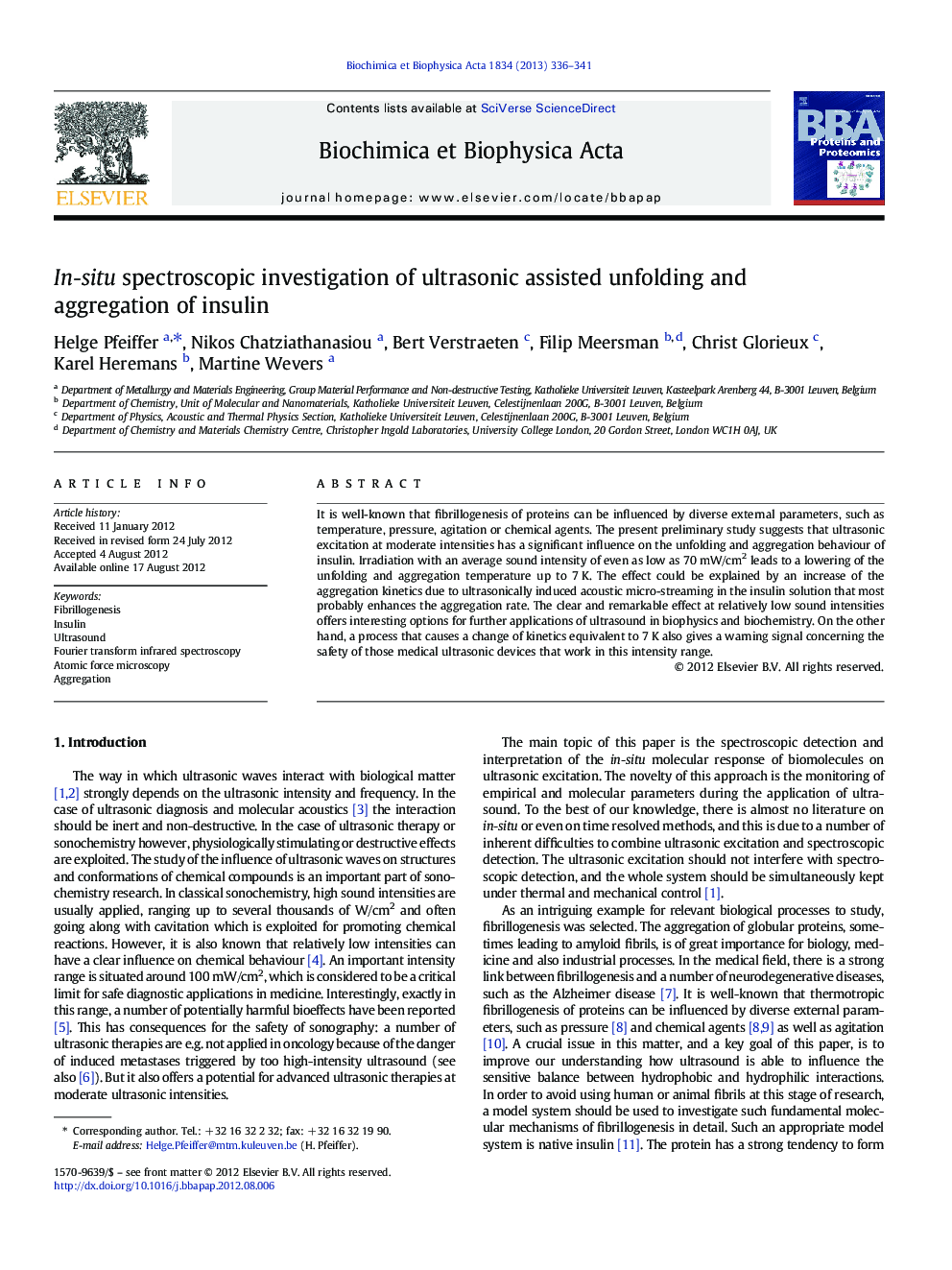 In-situ spectroscopic investigation of ultrasonic assisted unfolding and aggregation of insulin