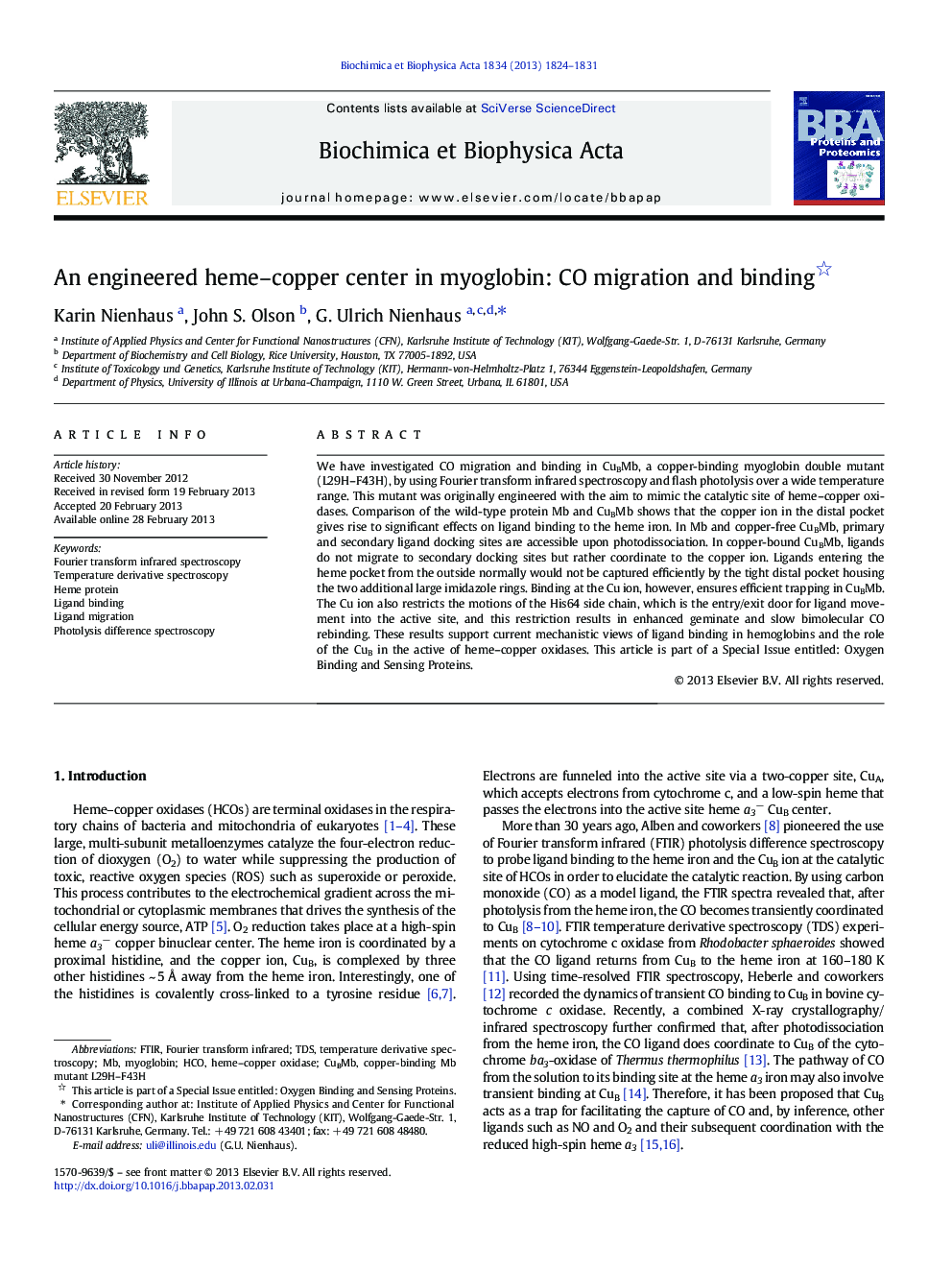 An engineered heme-copper center in myoglobin: CO migration and binding