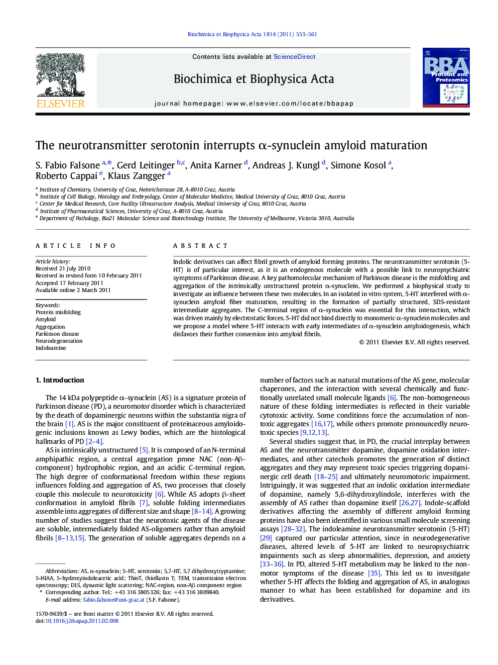 The neurotransmitter serotonin interrupts Î±-synuclein amyloid maturation