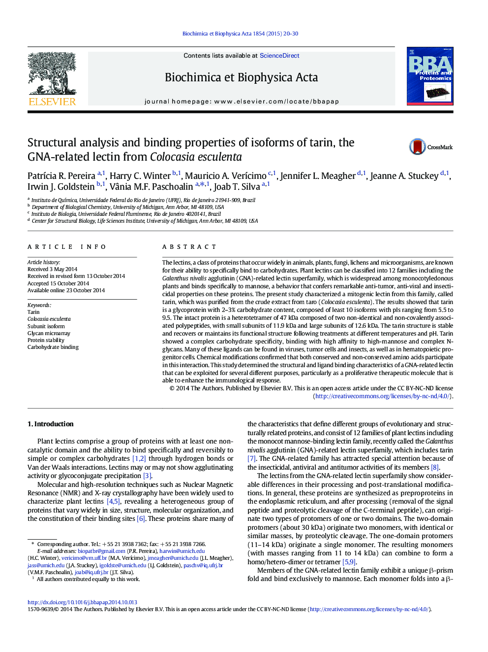 Structural analysis and binding properties of isoforms of tarin, the GNA-related lectin from Colocasia esculenta