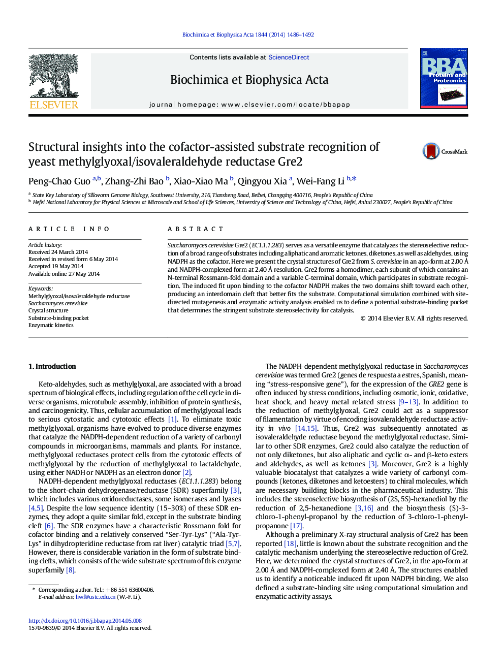 Structural insights into the cofactor-assisted substrate recognition of yeast methylglyoxal/isovaleraldehyde reductase Gre2