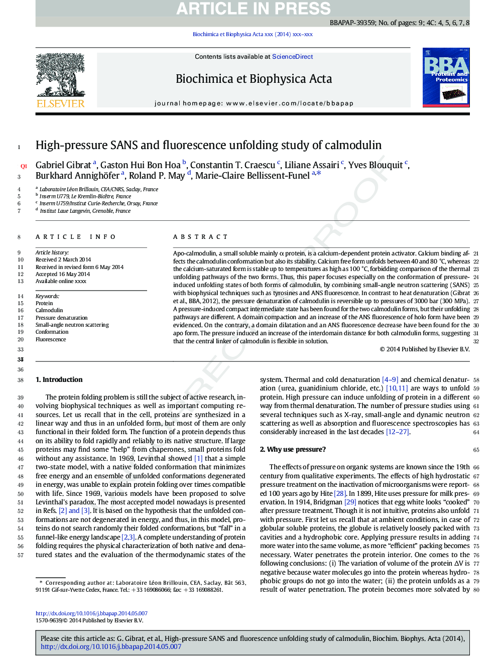 High-pressure SANS and fluorescence unfolding study of calmodulin