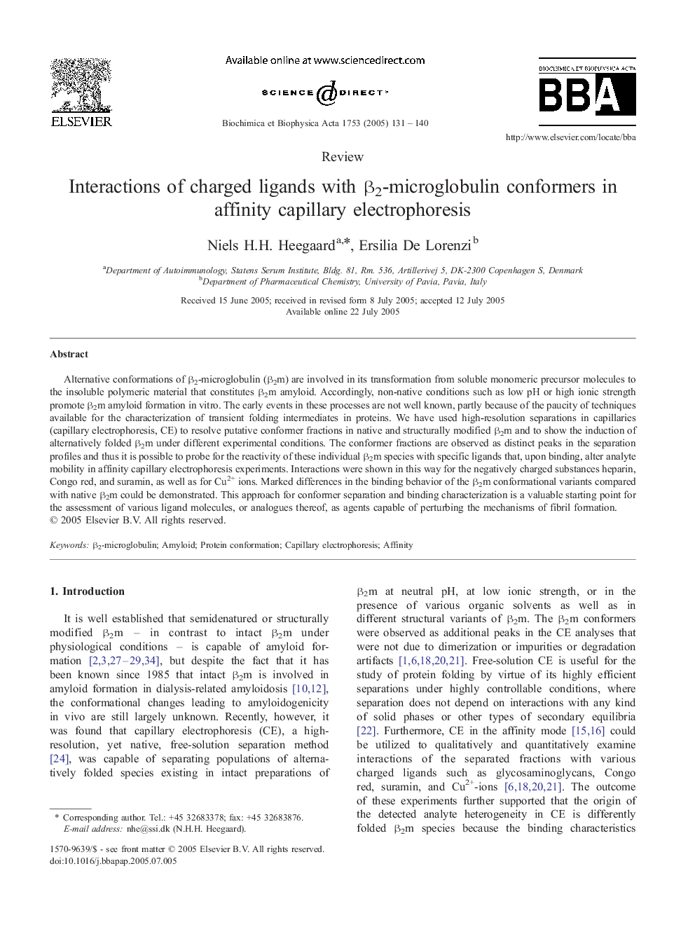 Interactions of charged ligands with Î²2-microglobulin conformers in affinity capillary electrophoresis