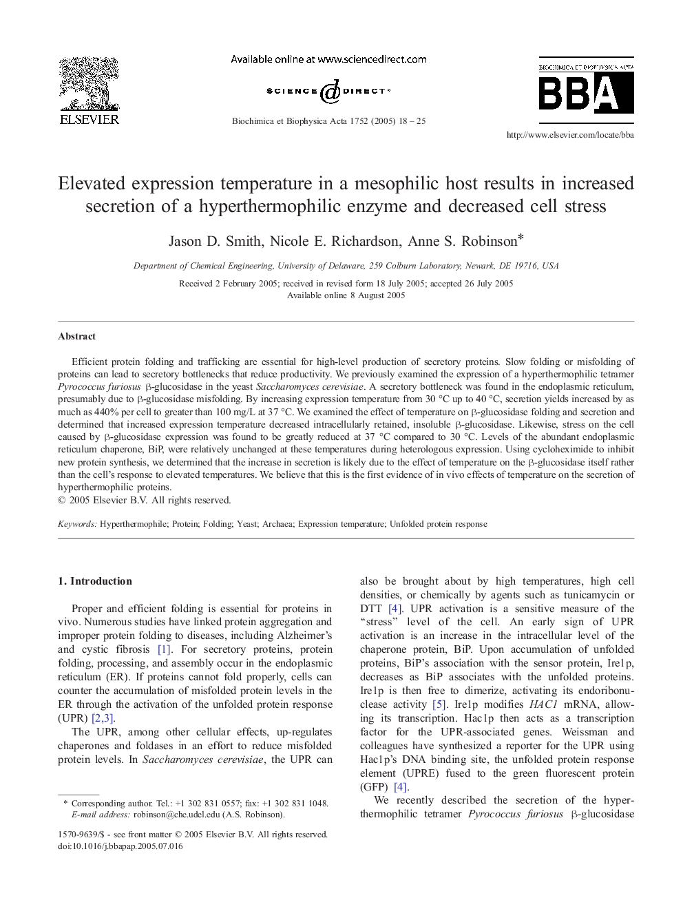 Elevated expression temperature in a mesophilic host results in increased secretion of a hyperthermophilic enzyme and decreased cell stress