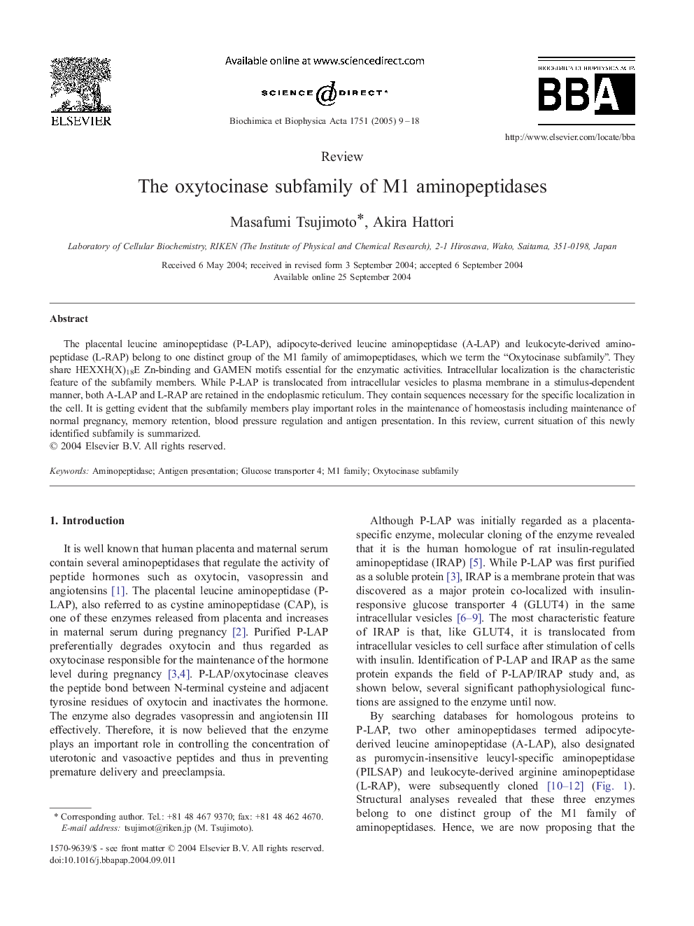 The oxytocinase subfamily of M1 aminopeptidases