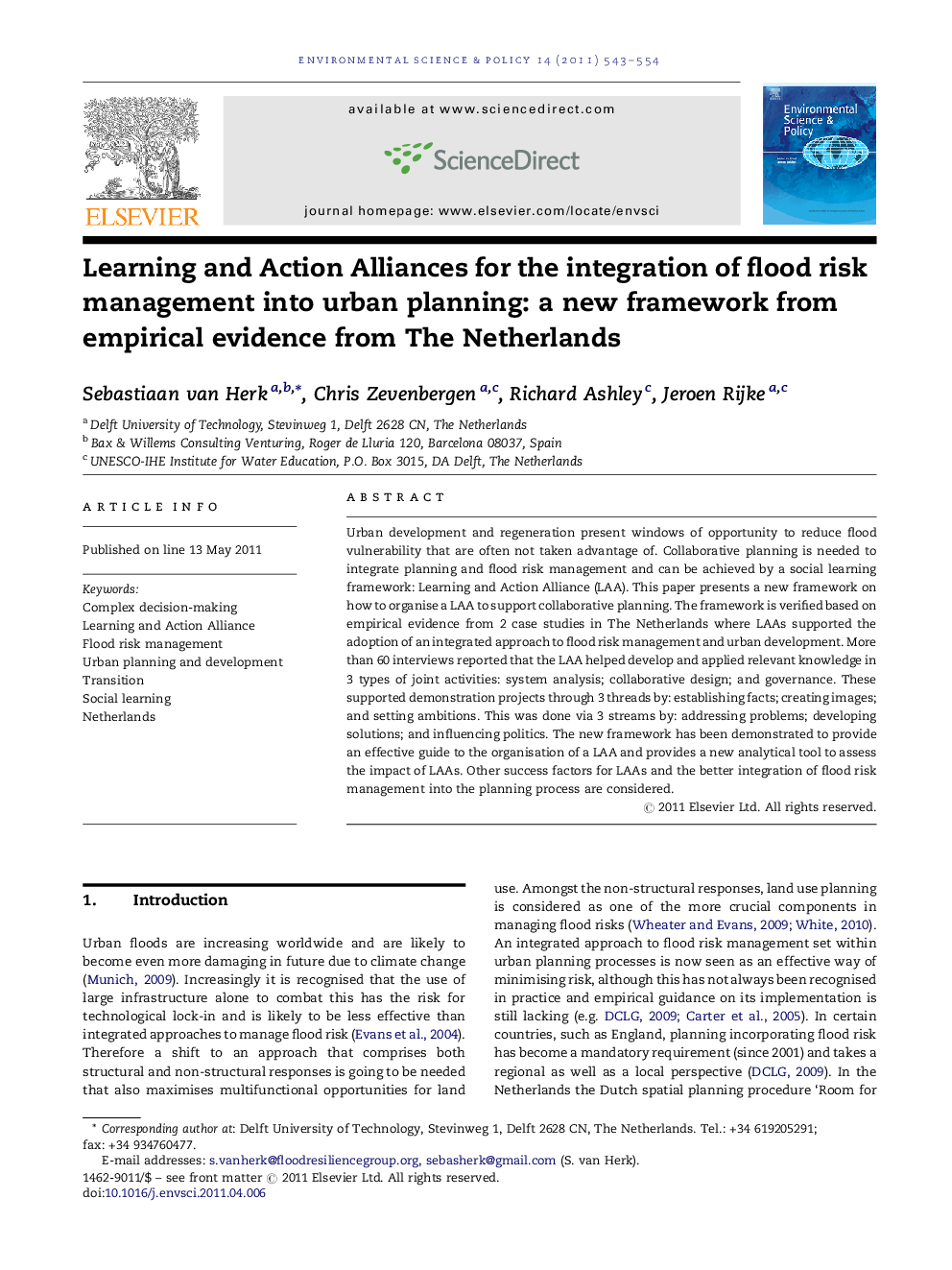 Learning and Action Alliances for the integration of flood risk management into urban planning: a new framework from empirical evidence from The Netherlands