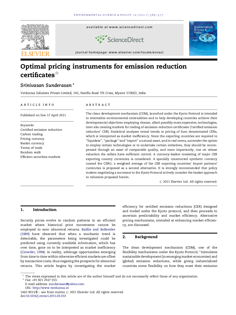 Optimal pricing instruments for emission reduction certificates 