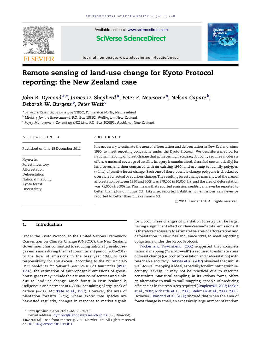 Remote sensing of land-use change for Kyoto Protocol reporting: the New Zealand case