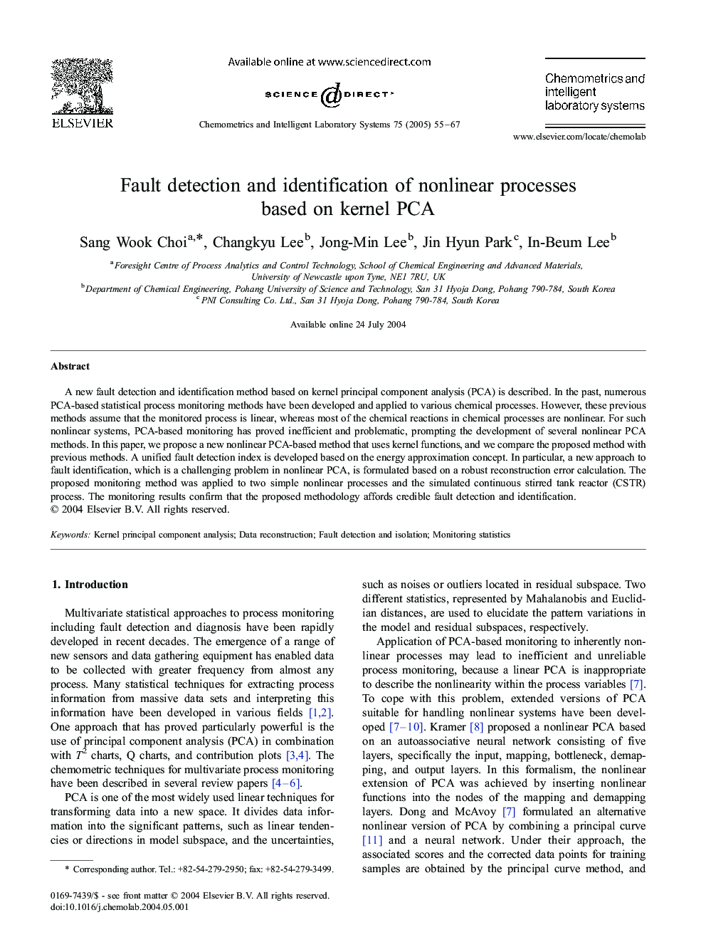 Fault detection and identification of nonlinear processes based on kernel PCA