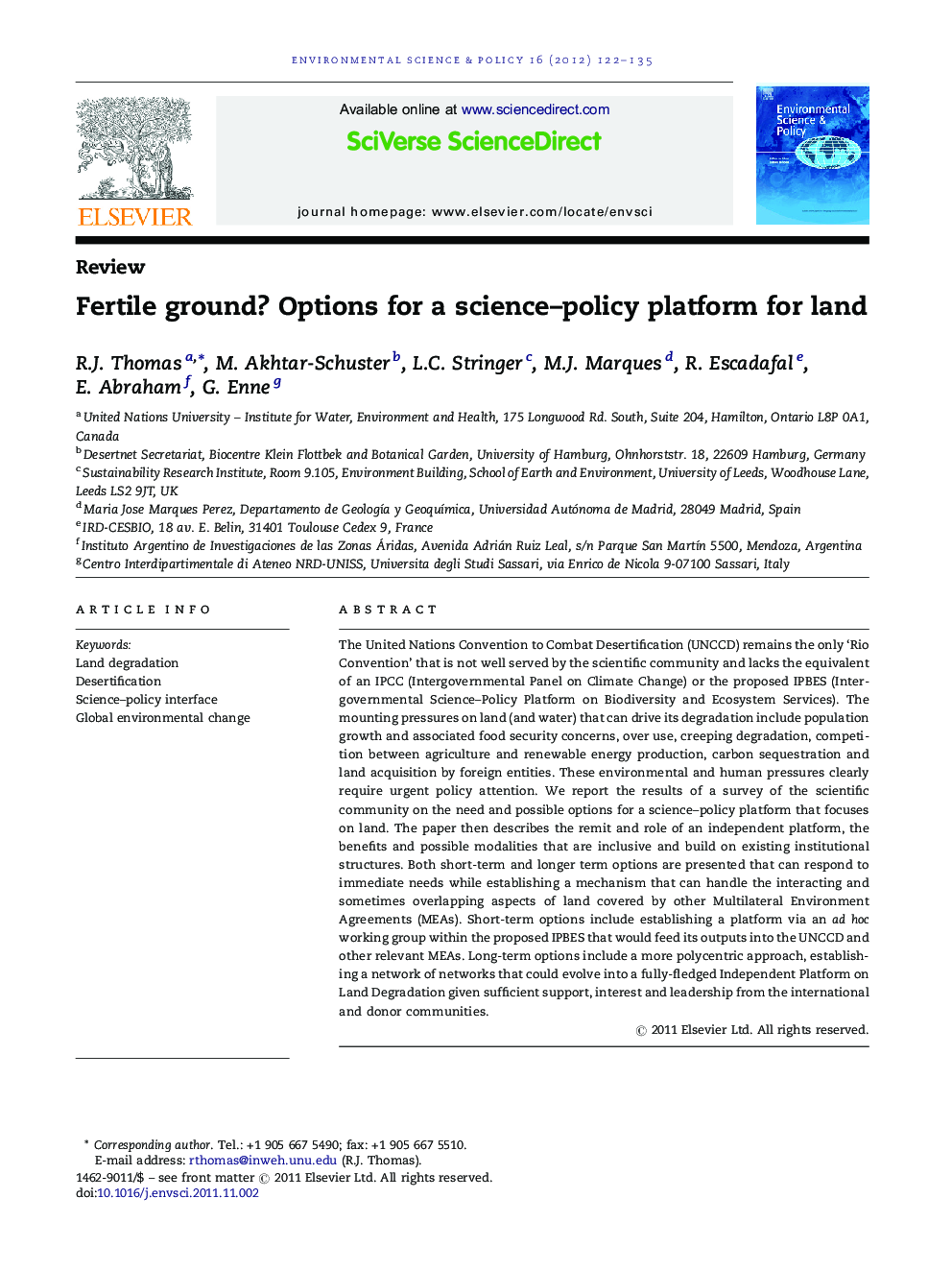 Fertile ground? Options for a science–policy platform for land