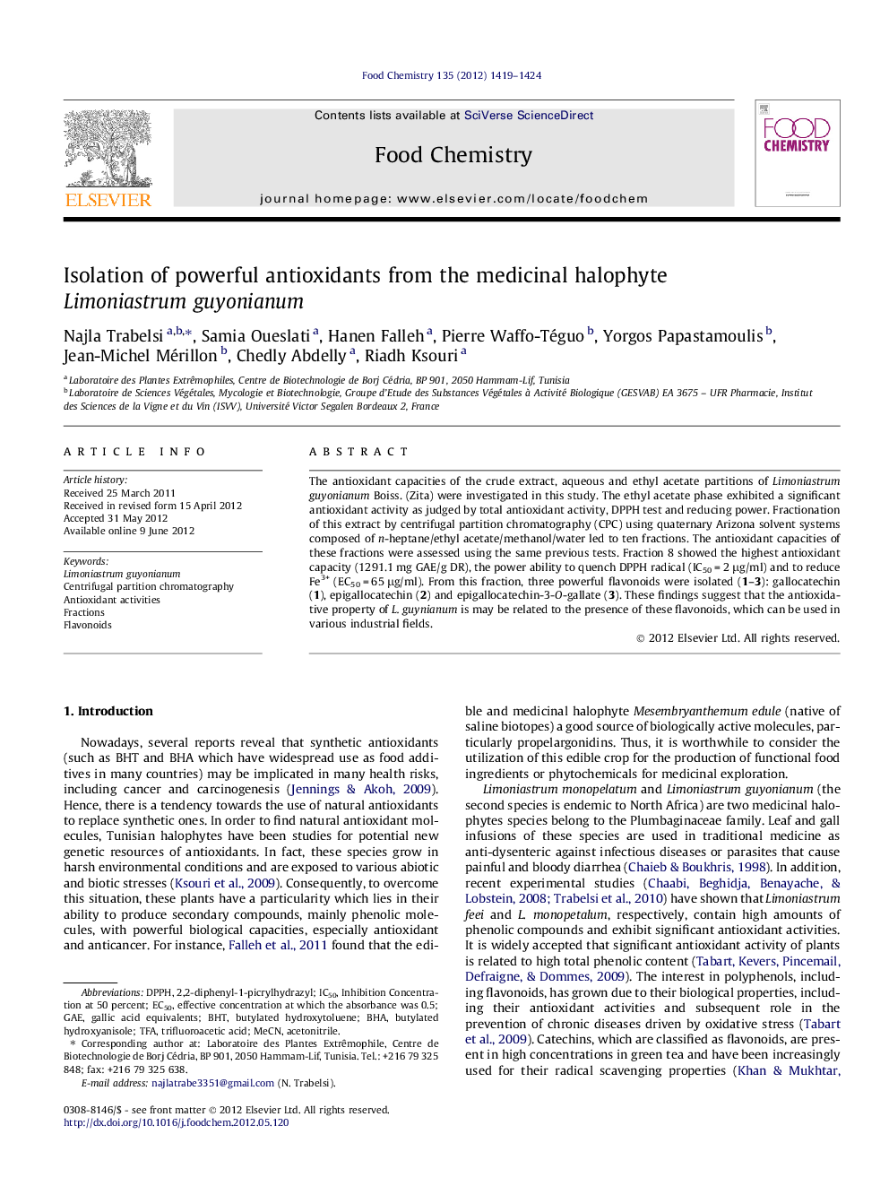 عکس صفحه اول مقاله: Isolation of powerful antioxidants from the medicinal halophyte Limoniastrum guyonianum Isolation of powerful antioxidants from the medicinal halophyte Limoniastrum guyonianum