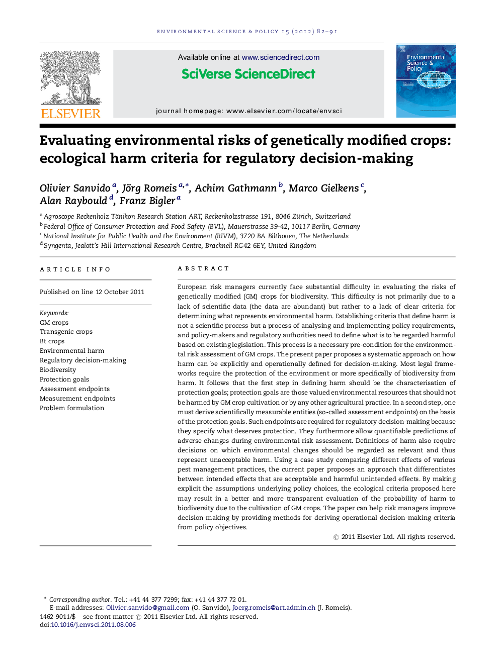 Evaluating environmental risks of genetically modified crops: ecological harm criteria for regulatory decision-making