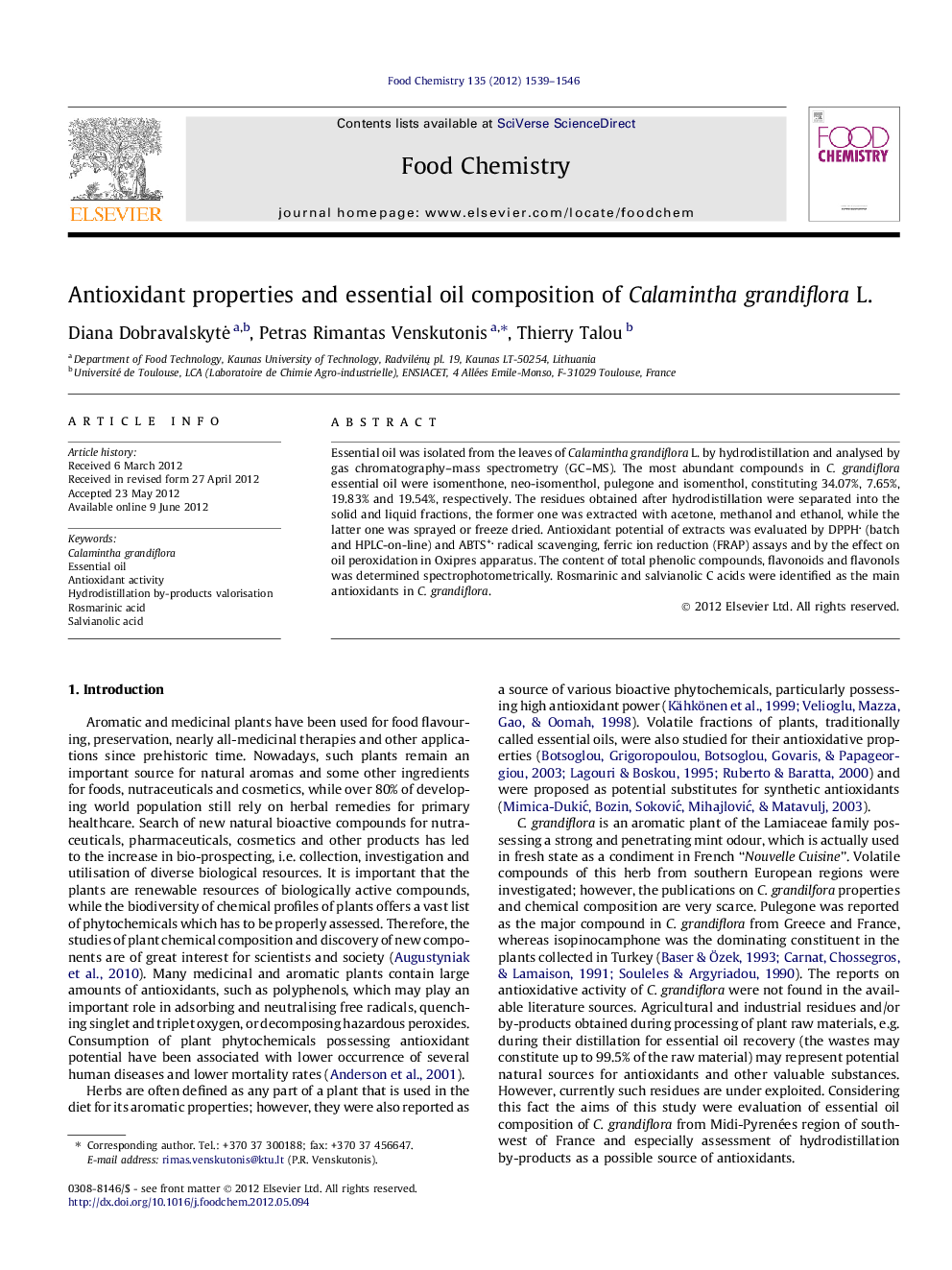 Antioxidant properties and essential oil composition of Calamintha grandiflora L.