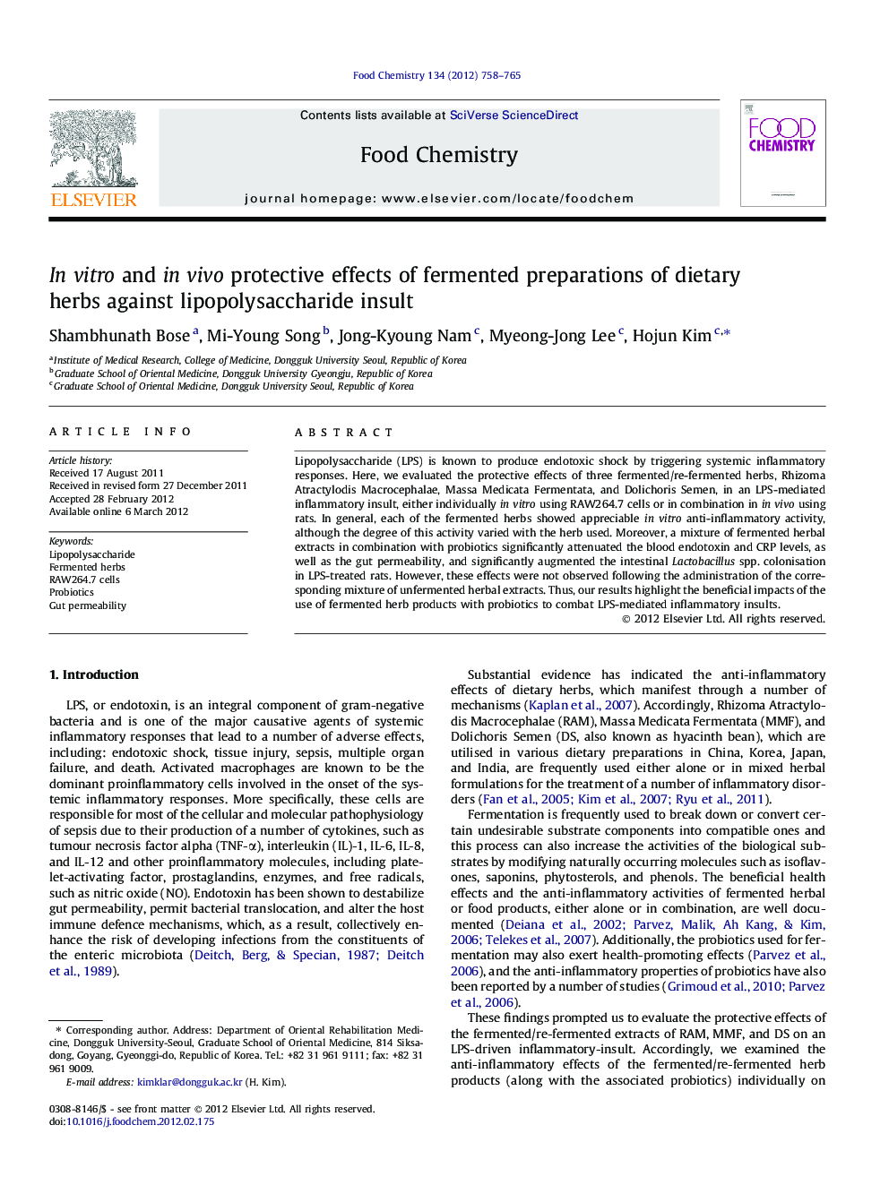 In vitro and in vivo protective effects of fermented preparations of dietary herbs against lipopolysaccharide insult