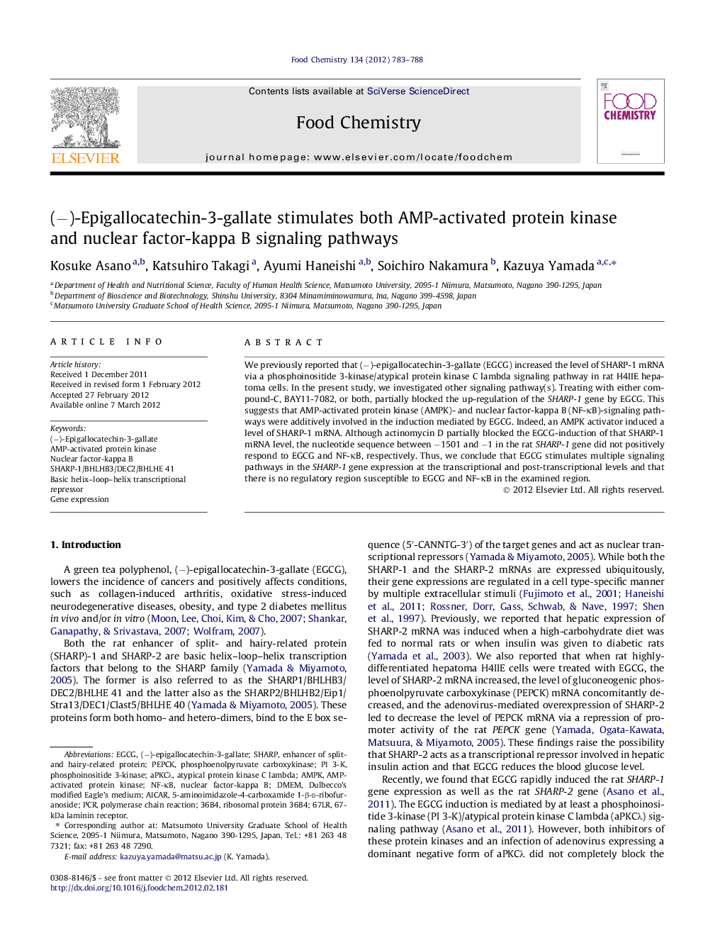 (â)-Epigallocatechin-3-gallate stimulates both AMP-activated protein kinase and nuclear factor-kappa B signaling pathways