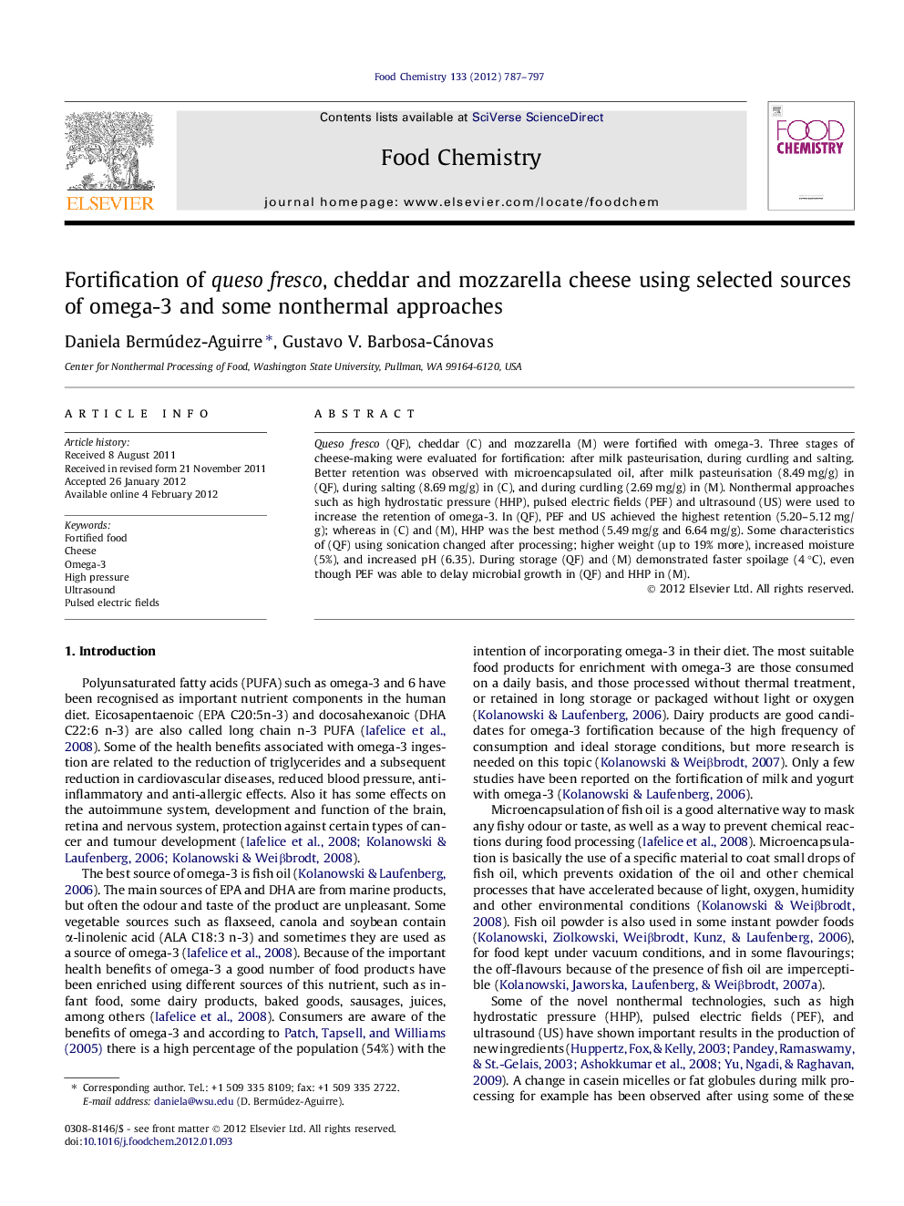 Fortification of queso fresco, cheddar and mozzarella cheese using selected sources of omega-3 and some nonthermal approaches