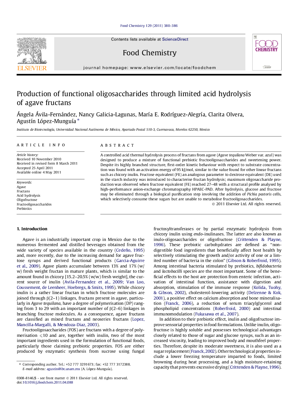 Production of functional oligosaccharides through limited acid hydrolysis of agave fructans