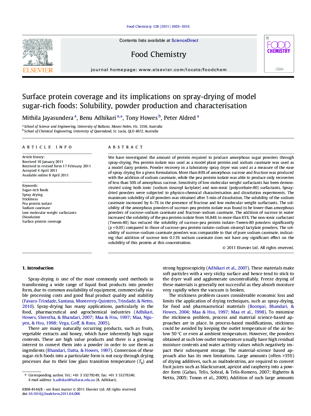 Surface protein coverage and its implications on spray-drying of model sugar-rich foods: Solubility, powder production and characterisation