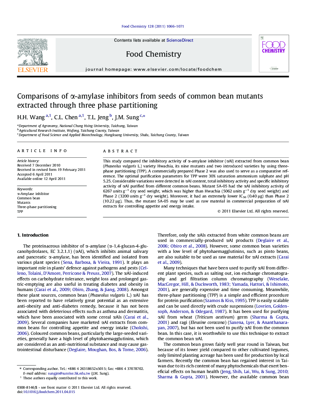 Comparisons of Î±-amylase inhibitors from seeds of common bean mutants extracted through three phase partitioning