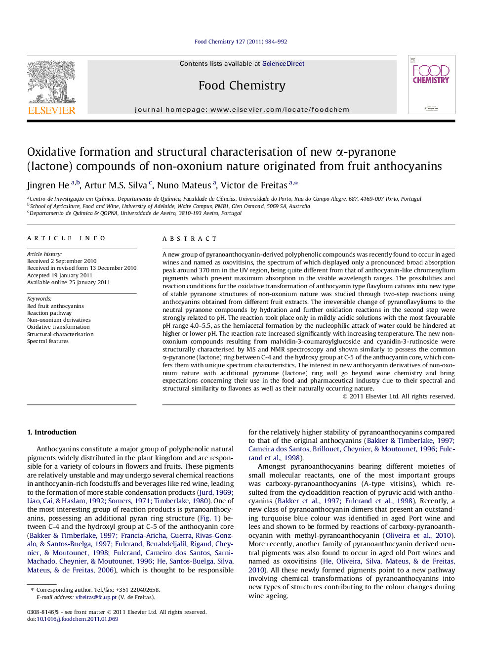 Oxidative formation and structural characterisation of new Î±-pyranone (lactone) compounds of non-oxonium nature originated from fruit anthocyanins