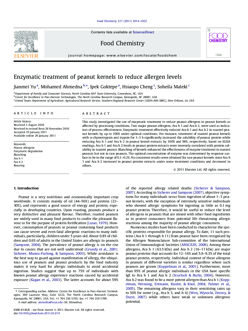 Enzymatic treatment of peanut kernels to reduce allergen levels