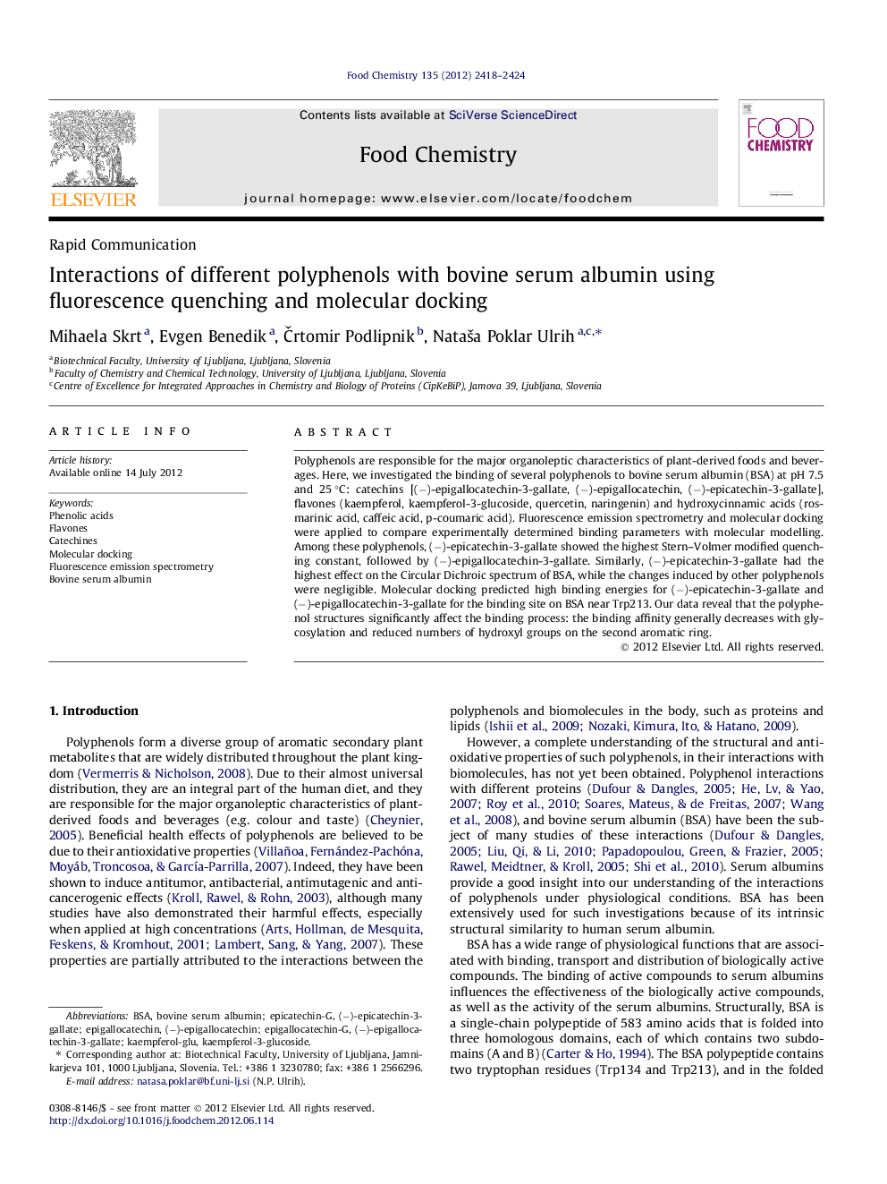 Interactions of different polyphenols with bovine serum albumin using fluorescence quenching and molecular docking