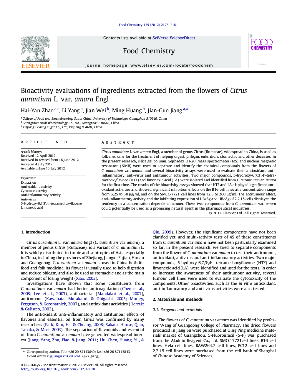 Bioactivity evaluations of ingredients extracted from the flowers of Citrus aurantium L. var. amara Engl