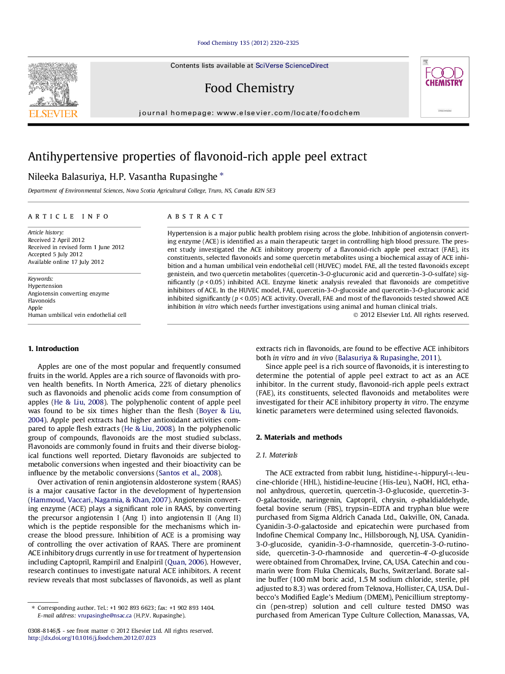 Antihypertensive properties of flavonoid-rich apple peel extract