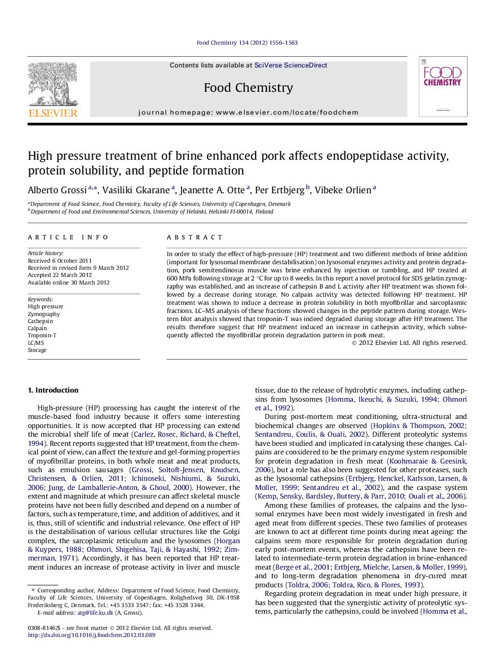 عکس صفحه اول مقاله: High pressure treatment of brine enhanced pork affects endopeptidase activity, protein solubility, and peptide formation High pressure treatment of brine enhanced pork affects endopeptidase activity, protein solubility, and peptide formation