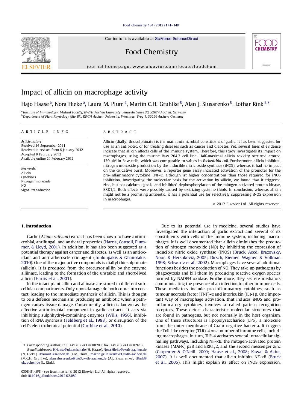 Impact of allicin on macrophage activity