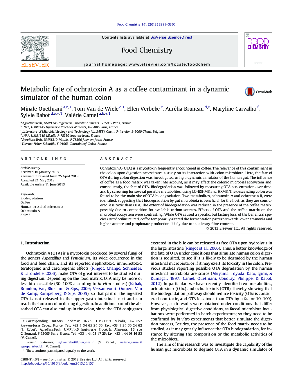 Metabolic fate of ochratoxin A as a coffee contaminant in a dynamic simulator of the human colon