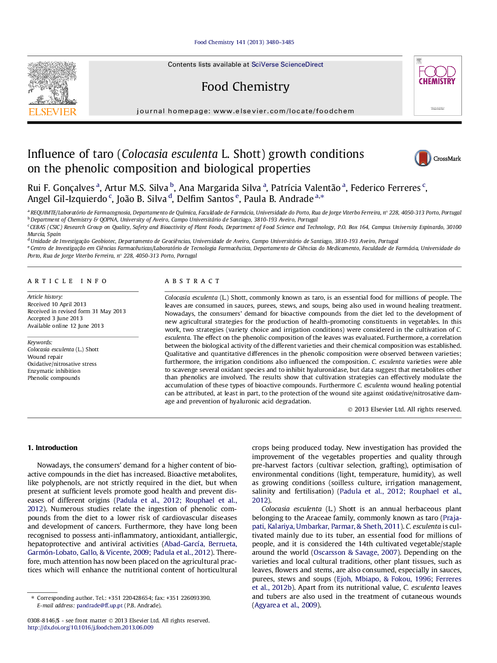 Influence of taro (Colocasia esculenta L. Shott) growth conditions on the phenolic composition and biological properties