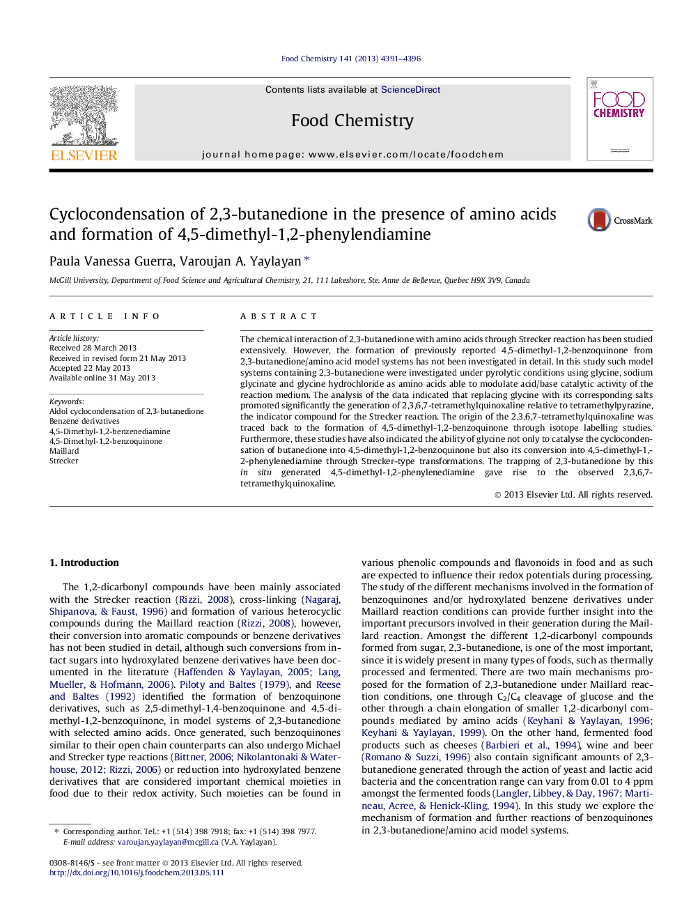 Cyclocondensation of 2,3-butanedione in the presence of amino acids and formation of 4,5-dimethyl-1,2-phenylendiamine