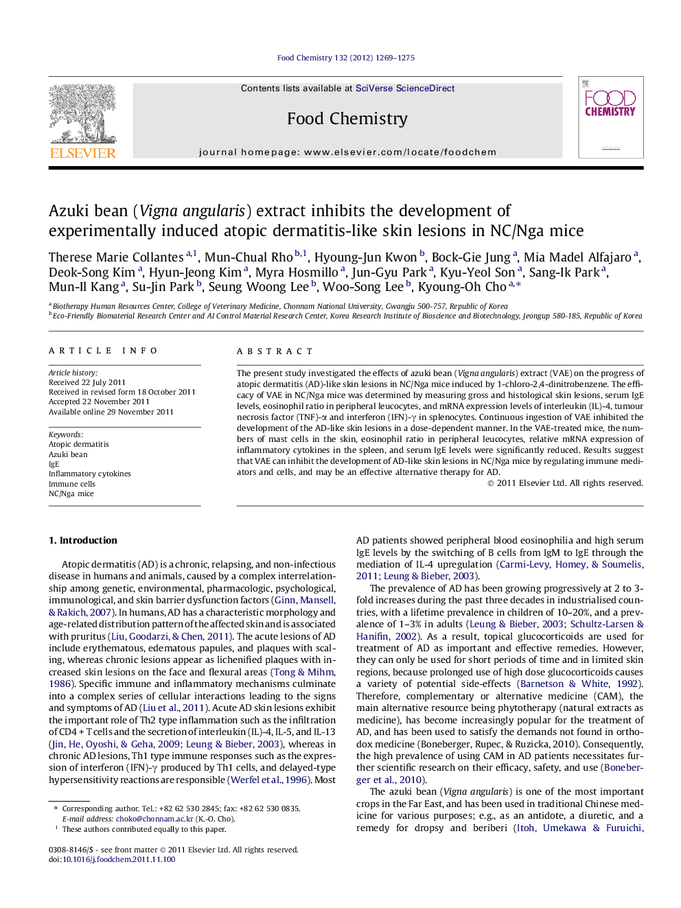 Azuki bean (Vigna angularis) extract inhibits the development of experimentally induced atopic dermatitis-like skin lesions in NC/Nga mice