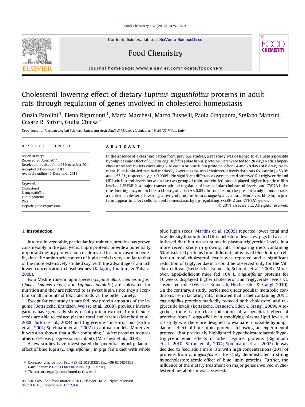 عکس صفحه اول مقاله: Cholesterol-lowering effect of dietary Lupinus angustifolius proteins in adult rats through regulation of genes involved in cholesterol homeostasis Cholesterol-lowering effect of dietary Lupinus angustifolius proteins in adult rats through regulation of genes involved in cholesterol homeostasis