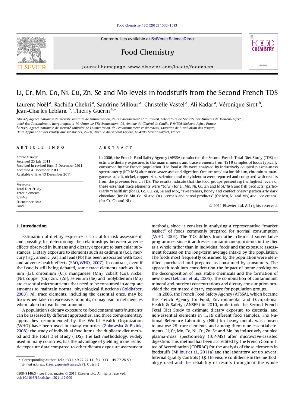 Li, Cr, Mn, Co, Ni, Cu, Zn, Se and Mo levels in foodstuffs from the Second French TDS