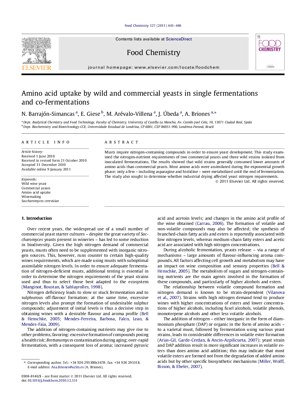 Amino acid uptake by wild and commercial yeasts in single fermentations and co-fermentations