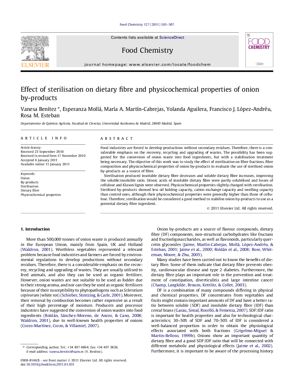 Effect of sterilisation on dietary fibre and physicochemical properties of onion by-products