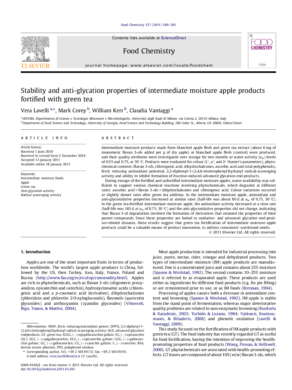 Stability and anti-glycation properties of intermediate moisture apple products fortified with green tea