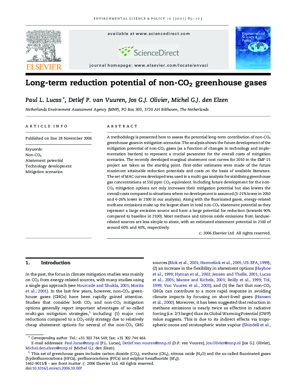 Long-term reduction potential of non-CO2 greenhouse gases