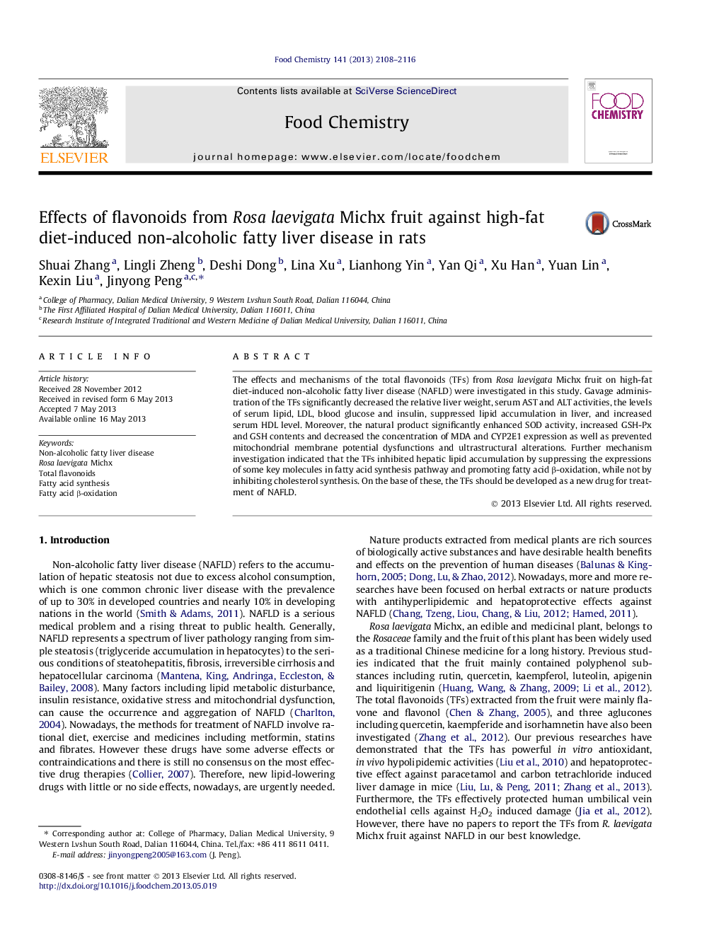 Effects of flavonoids from Rosa laevigata Michx fruit against high-fat diet-induced non-alcoholic fatty liver disease in rats