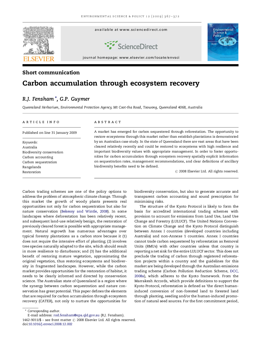 Carbon accumulation through ecosystem recovery